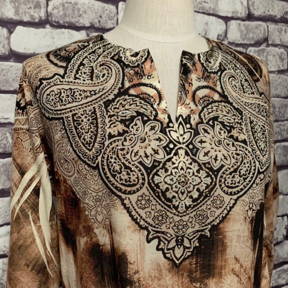 Chico's Brown & Beige Size Large Top - Picture 2 of 10